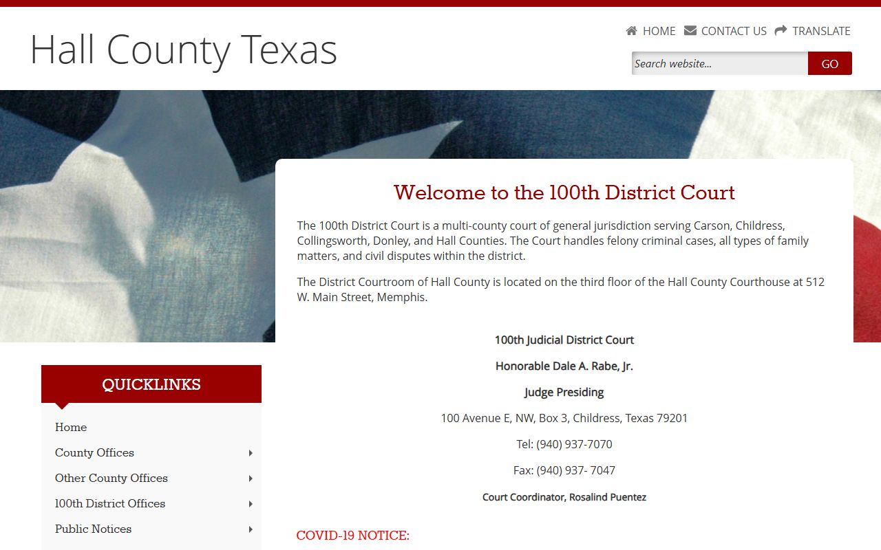 Hall County court records after arrest on the 100th District Court page