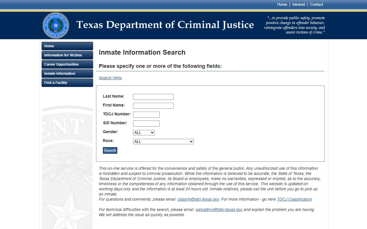 Hall County inmate records TDCJ state inmate search fallback